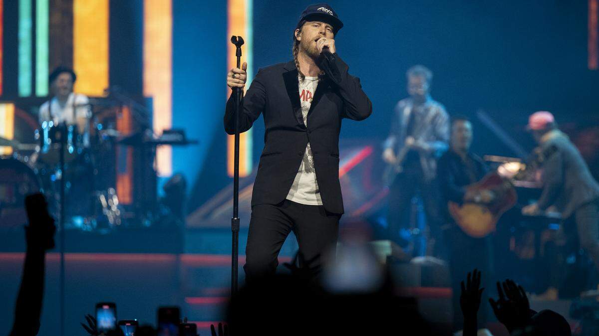 Wesley Schultz, lead singer for The Lumineers, performs “Same Old Song” at Golden 1 Center in downtown Sacramento on Wednesday.