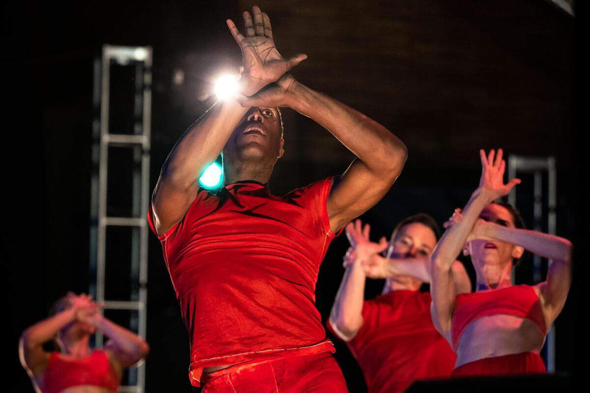 Bobby Briscoe dances with others during a piece choreographed by Mesa Burdick called “Tzantza” at Sacramento Ballet’s season-closing showcase, Beer & Ballet, at SacBallet Studios on Wednesday, May 11, 2022, in midtown Sacramento. The series runs May 6-21.