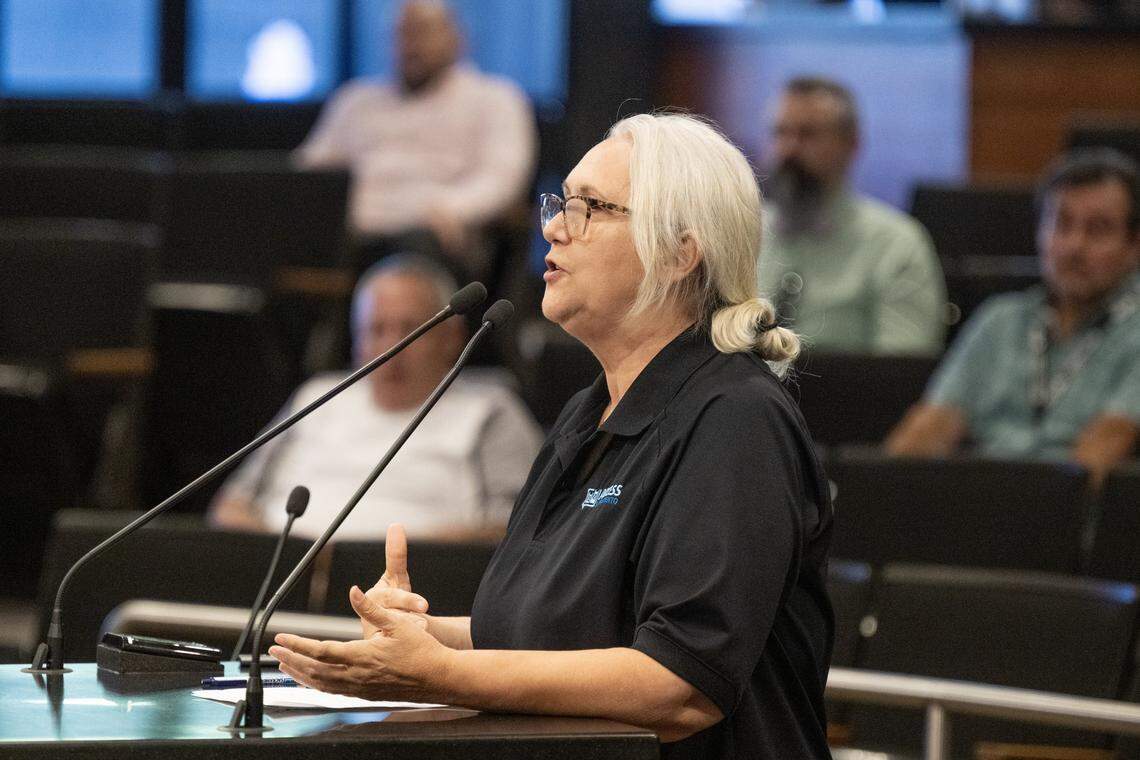Donna Girot, executive director of Access Sacramento, speaks to the Sacramento Metropolitan Cable Television Commission during a budget meeting on Wednesday, Sept. 17, 2025, in Sacramento.