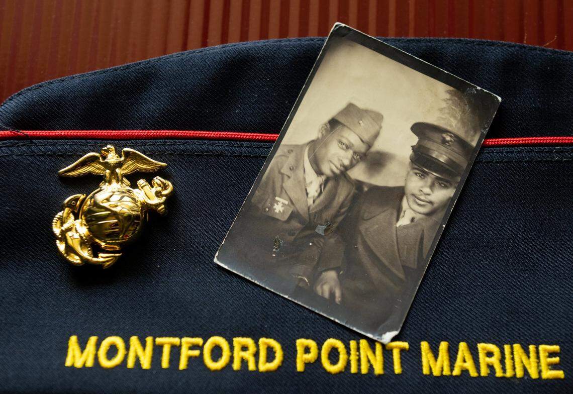 Richard Davis is photographed with Willian Land in 1943. He is one of the last surviving Montford Point Marines, the first African-American recruits in the Marine Corps trained at Montford Point, eventually ending the military’s longstanding policy of racial segregation