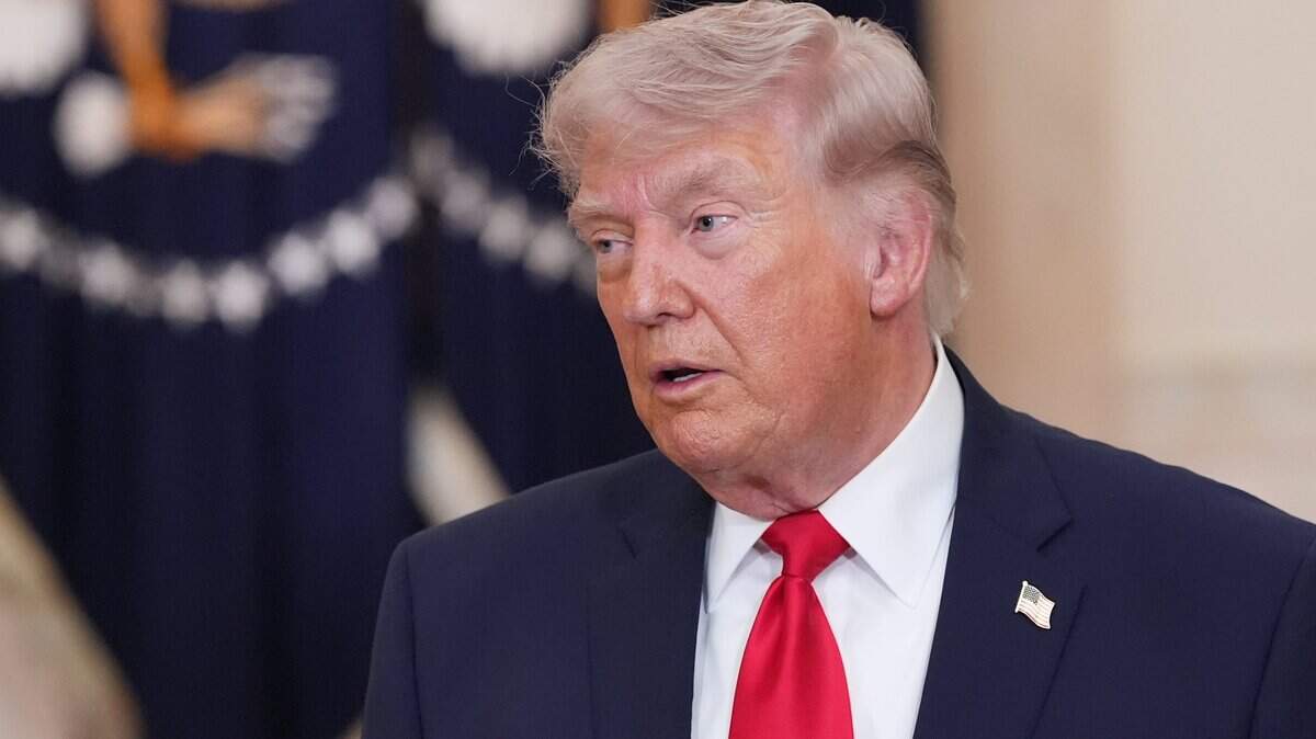 U.S. President Donald Trump acknowledges those in attendance after speaking from the Cross Hall of the White House on April 1, 2026 in Washington, DC. Trump has criticized California’s voting process.