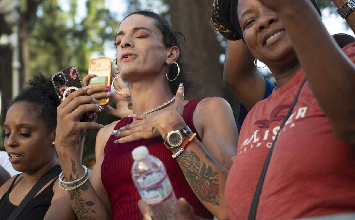 Kassidy Rose, 26, sings along to singer Goapele’s performance at the California Capitol during a Juneteenth celebration hosted by the California Legislative Black Caucus on Wednesday, June 17, 2026.