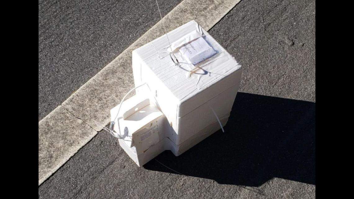 A California bomb squad blew up a mysterious cooler with electrical wiring labeled “dangerous.” It was an ozone monitor launched as a college science experiment with a tag that originally read, “not dangerous.”