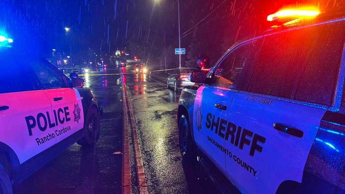 Patrol vehicles from the Sacramento County Sheriff’s Office and its contract agency, the Rancho Cordova Police Department, are seen behind a stopped vehicle at San Juan Road and Winding Way in Fair Oaks following a pursuit and shooting. No one was injured.