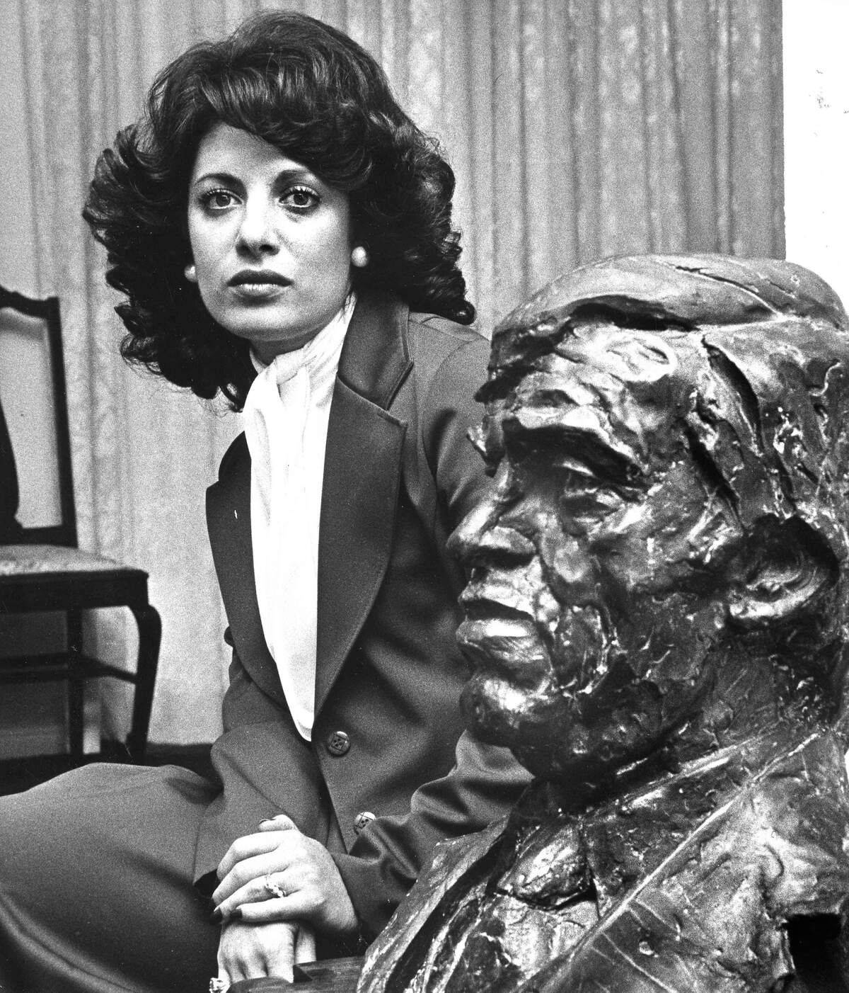 Jackie Speier, former aide to late Congressman Leo Ryan, D-Calif., poses in her home in suburban San Francisco with a bust of the congressman, Nov. 13, 1979. On a fact finding mission with Congressman Ryan to Jonestown, Speier’s arms and legs were ripped with bullets on the Port Kaituma airstrip in Guyana. Congressman Ryan was killed. The bust, sculpted by Bruce Kueffer of Belmont was delivered to her recently.