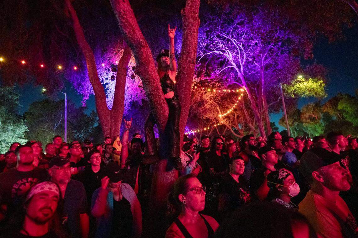 Festival attendees watch Slayer perform in the first day of Aftershock in 2024.