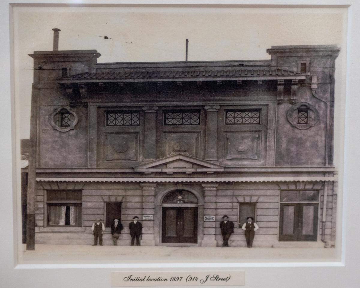 A photograph shows the first location of W.F. Gormley & Sons at 914 J St. in Sacramento, where the funeral home operated from 1897 to 1901. 