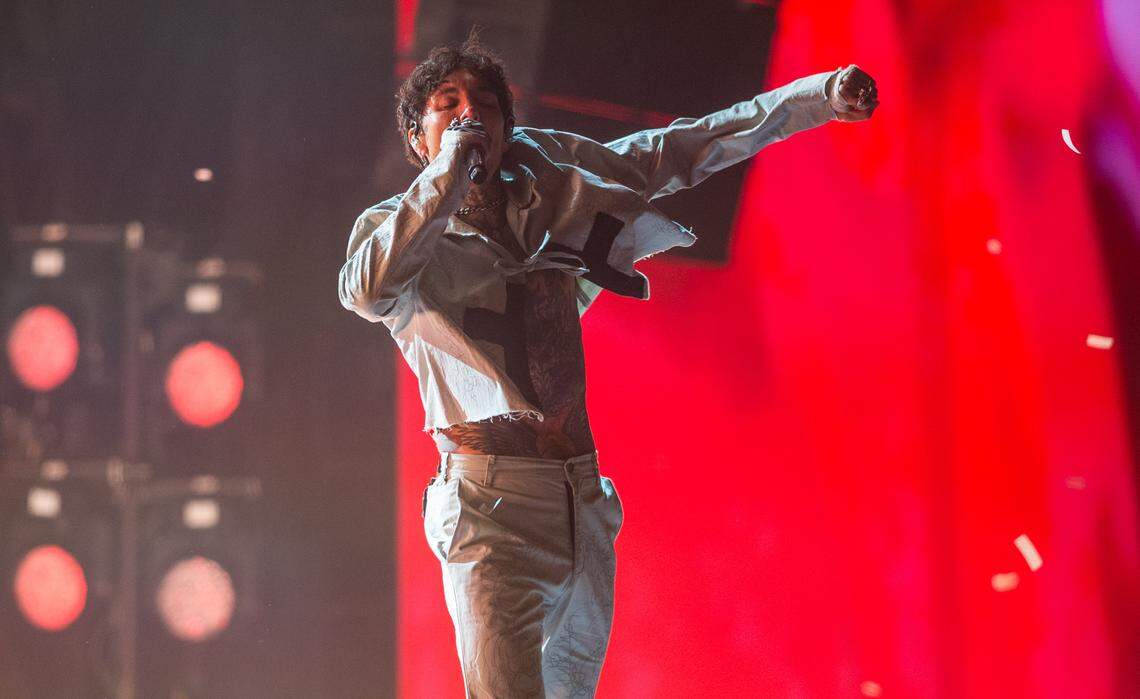 Oli Sykes of British rock band Bring Me The Horizon performs during the Aftershock festival on Sunday, Oct. 5, 2025, in Sacramento’s Discovery Park.