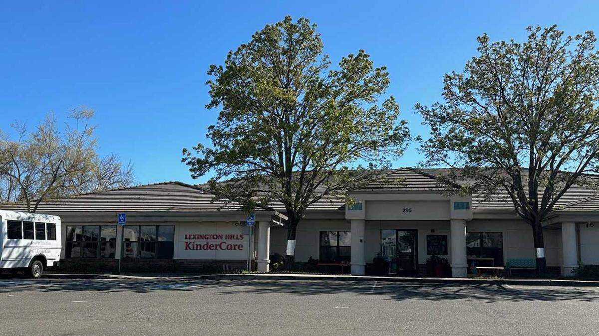 An employee at Lexington Hills KinderCare, the facility shown here on April 3, 2023, no longer works for the company following an incident where a child was allegedly left strapped in his bus seat for two hours.