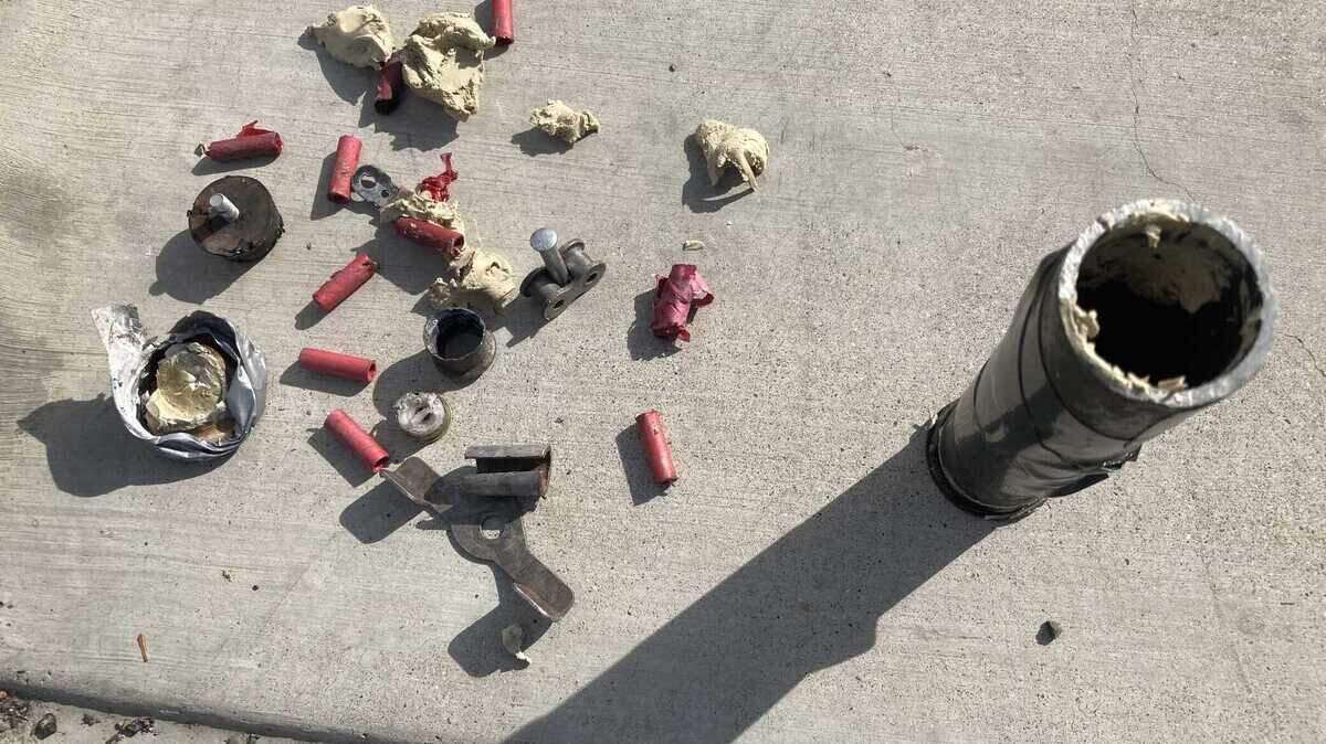 Authorities on Tuesday March 2, 2021, found a pipe bomb with metal shrapnel, gasoline, and fireworks with gun powder inside, along with a loaded homemade gun at Baker Elementary School in South Sacramento, California.