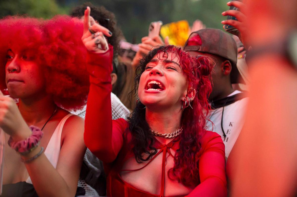 Dakota Rivera, of Los Angeles, sings along as singer Jessie Reyez performs on day two of the Sol Blume R&B festival on Sunday, Aug. 20, 2023, at Discovery Park in Sacramento.