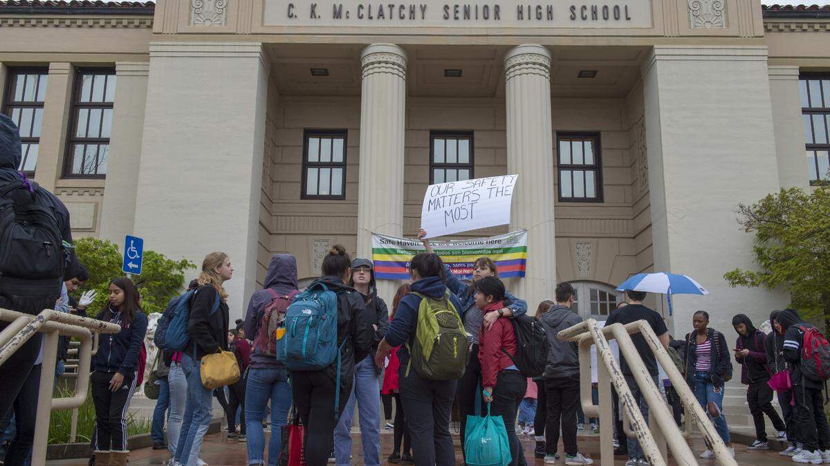 Students at a protest at C.K. McClatchy High School in Sacramento in 2018.