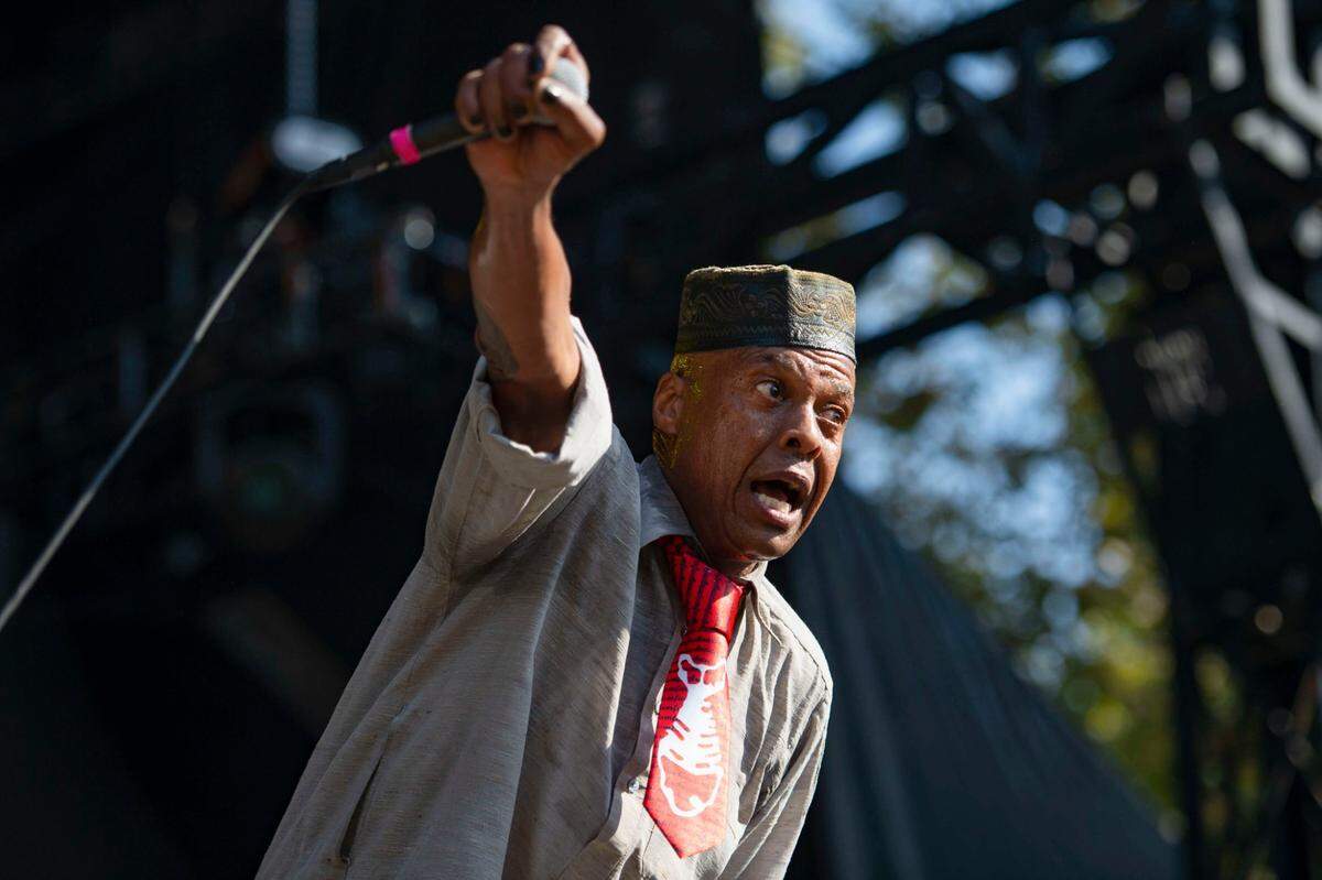Angelo Moore, the lead singer of Fishbone, performs at Aftershock in Discovery Park in 2019.