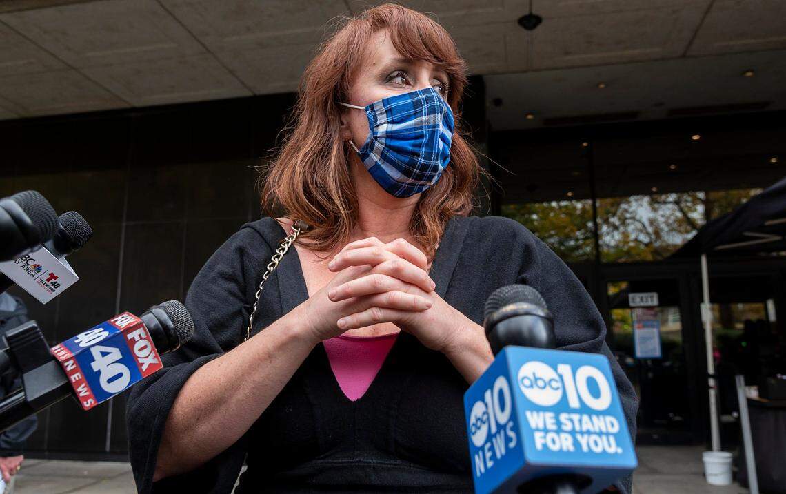Nicole Earnest-Payte, the first victim of the NorCal Rapist in 1991, speaks to media after Roy Charles Waller was found guilty of 46 counts related to raping nine women in six Northern California cities between 1991 and 2006, at the Sacramento County Courthouse on Wednesday, Nov. 18, 2020.