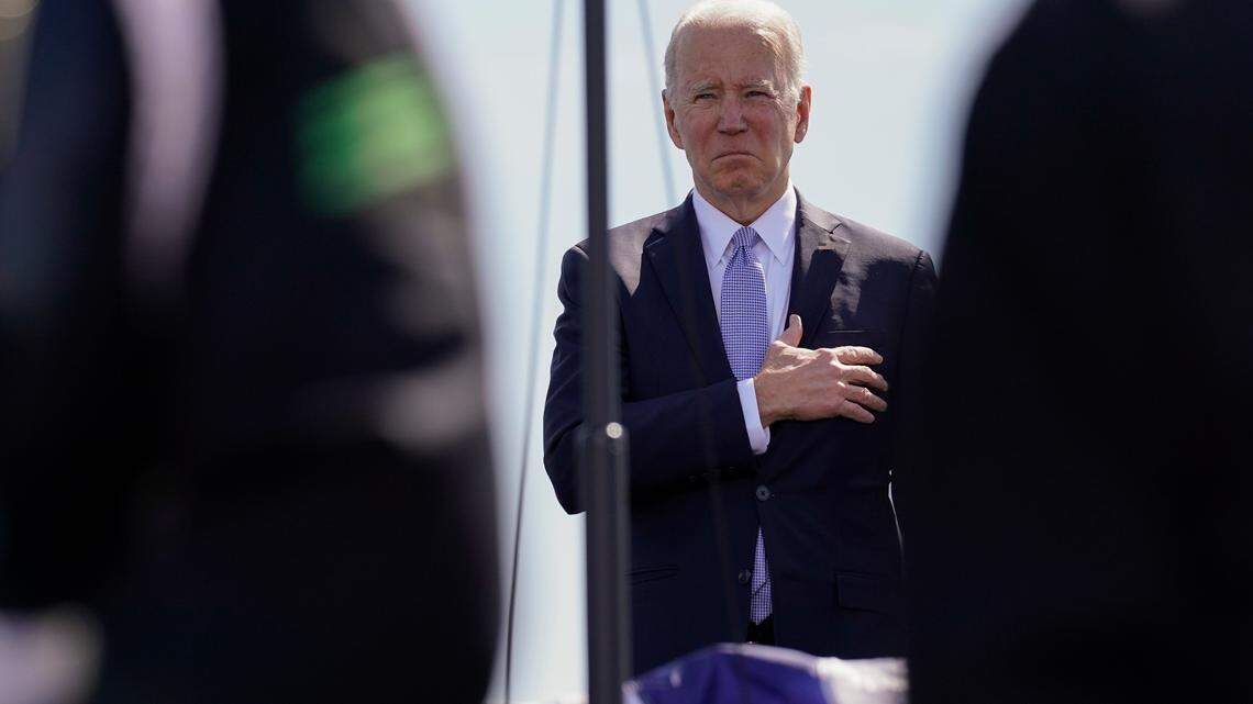 President Joe Biden, seen Saturday at the commissioning of the USS Delaware, issued a statement in the wake of Sunday’s mass shooting in Sacramento.