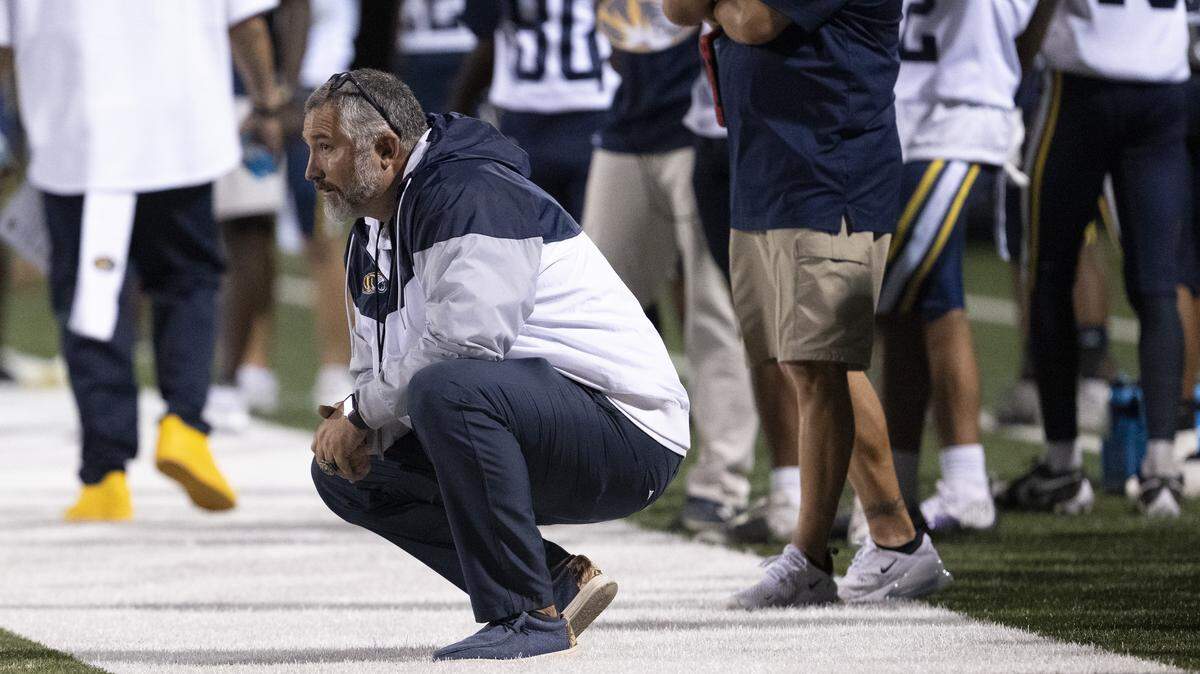 Inderkum Tigers’ head coach Justin Reber watches from the sidelines during a game between Destiny Christian Academy and Inderkum at Destiny Christian Academy in Rosemont on Friday.