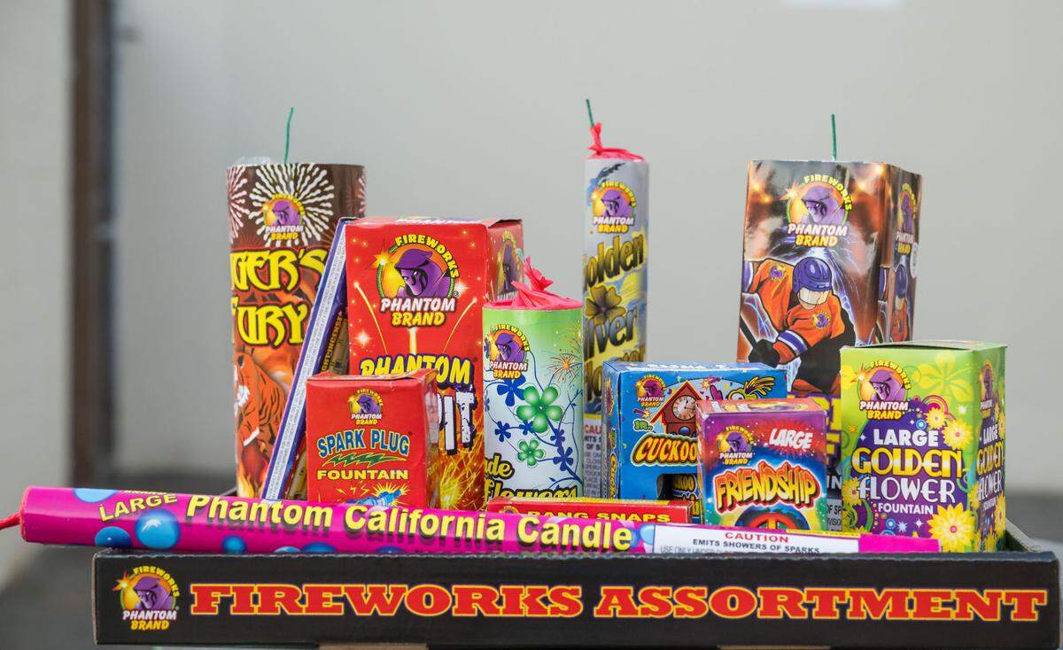 The Phantom Chamber of Sparks variety box of fireworks were purchased by The Sacramento Bee intern Angela Rodriguez, who went out with a $100 budget, seen Wednesday, June 28, 2023, before lighting near Sacramento Fire Department Station 4.