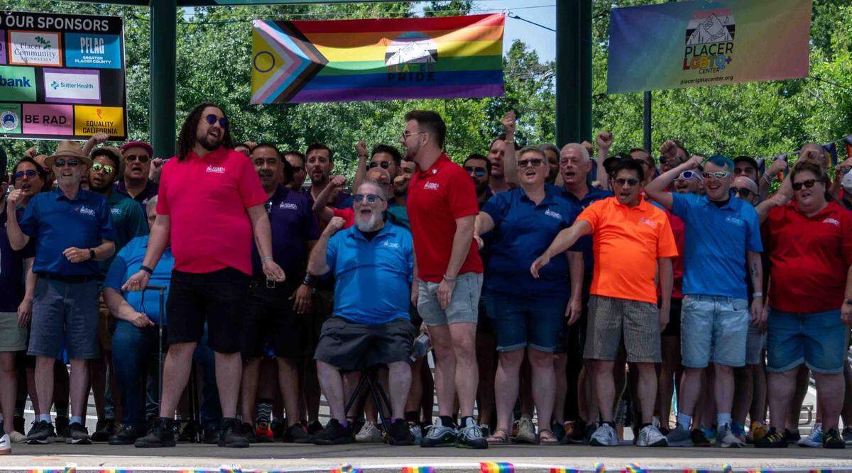 The Sacramento Gay Men’s Choir performs at the third annual Placer Pride in May 2024 at Royer Park.