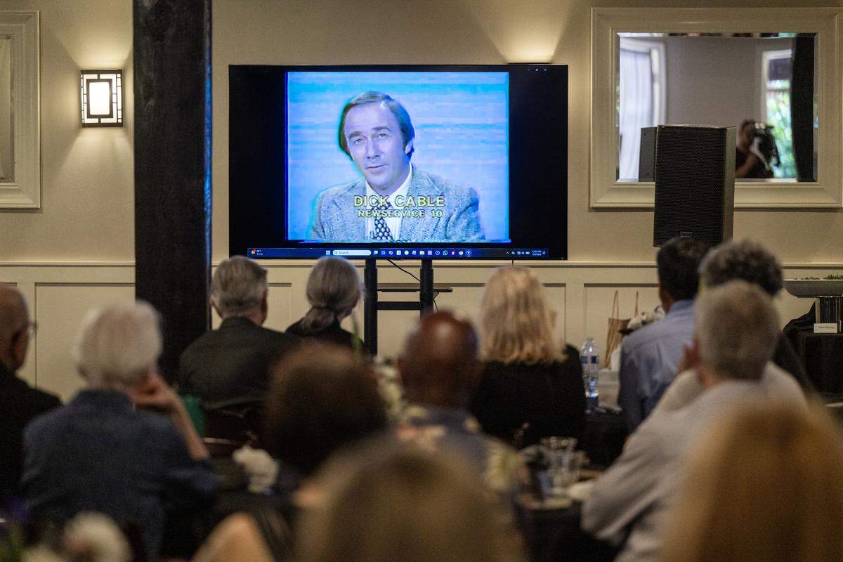 A collection highlighting Dick Cable’s career played for friends and family of the late News10 anchor, who died in February, at The Invitation Room in Old Sacramento on Saturday.