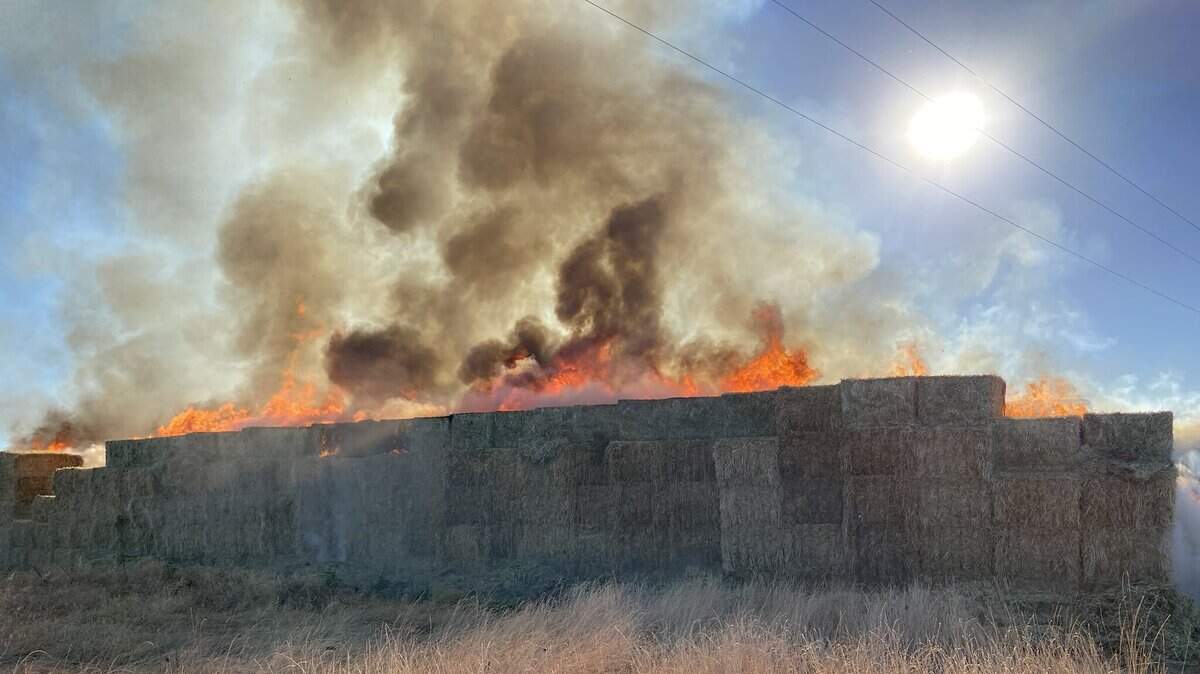 A hay fire was burning shortly before 8 a.m. Monday, May 25, 2020, off of Arno Road in south Sacramento County. Firefighters continue to battle the blaze.