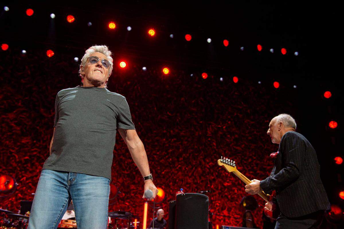 Rock legends Roger Daltrey, left, and Pete Townshend perform at Sacramento’s Golden 1 Center on Wednesday night on their North American tour The Who Hits Back!