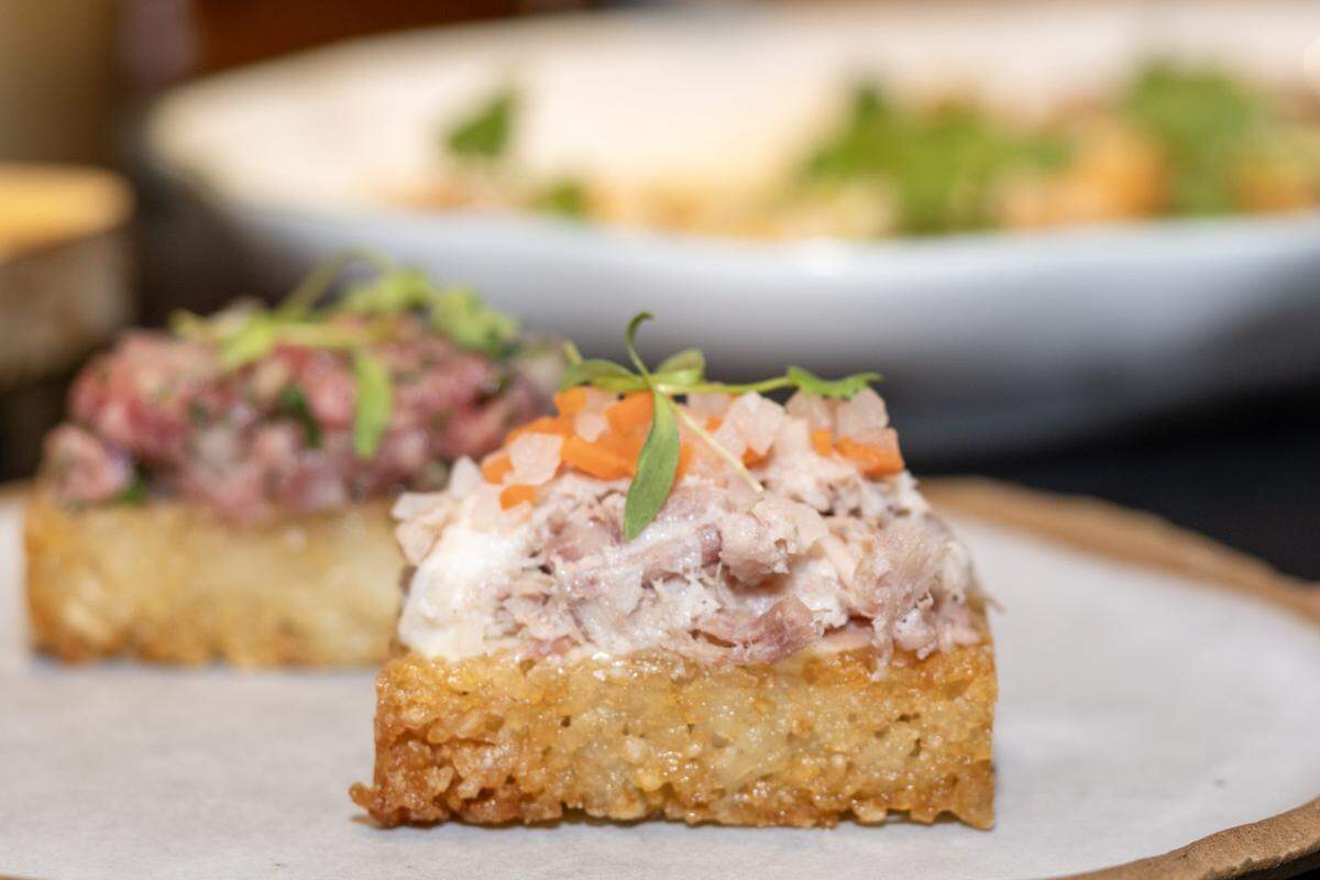 Crispy Rice Bites with Beef Tartare and Pork Paté at Chu Mai in Sacramento earlier this month.