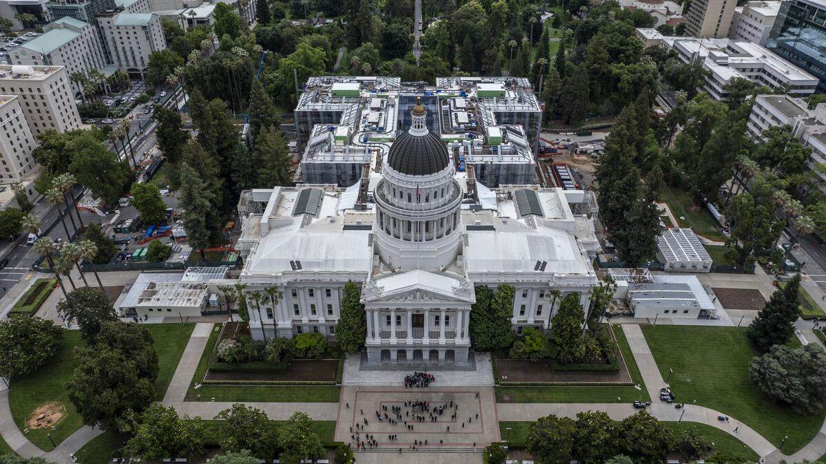 A view of the Capitol Annex construction from a drone on April 30.