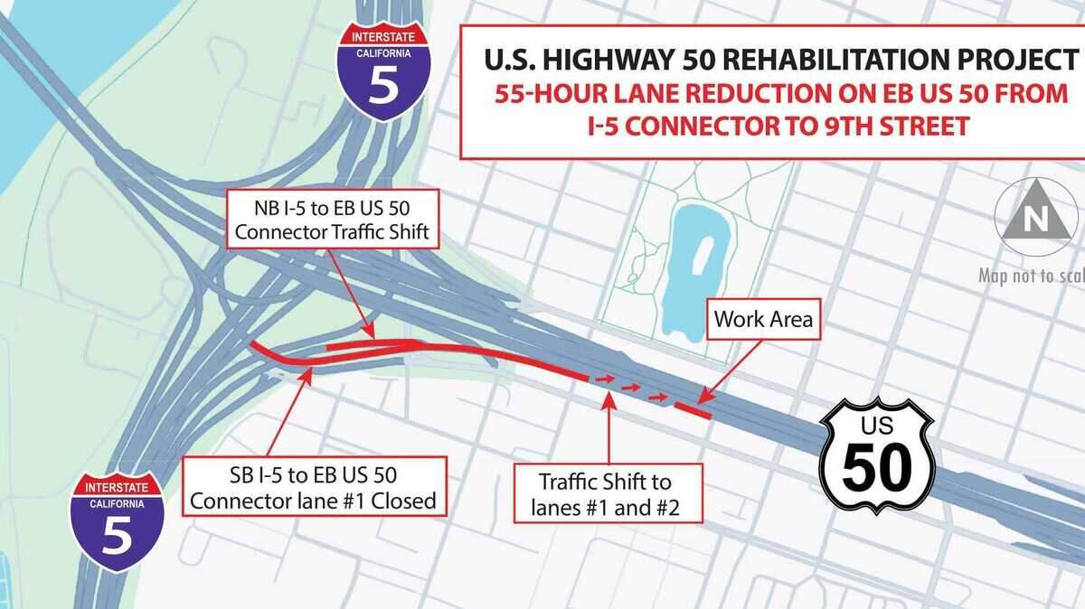 Some eastbound lanes of Highway 50 in downtown Sacramento will be closed from late Friday, Feb. 27, 2026, to early Monday, March 2, 2026, due to construction, according to Caltrans. The construction is a part of an ongoing $511.1 million project aimed to add carpool lanes and rehabilitate 14 miles of pavement.