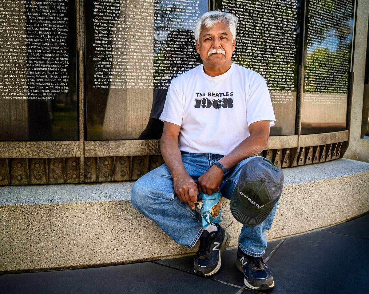 Arnold Zuniga remembers his childhood friend, Thomas Fox Jr, while visiting the Calif. Vietnam Veterans Memorial in Sacramento on Thursday, May, 24, 2019. Fox died at the age of 19, two months before he was scheduled to return home.