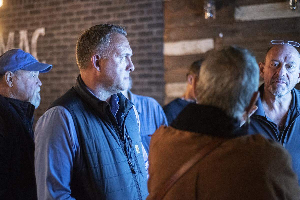 United States Representative District 13 candidate Adam Gray looks at polling results on a television screen during an election night watch party Atwater, Calif., on Tuesday, Nov. 5, 2024.