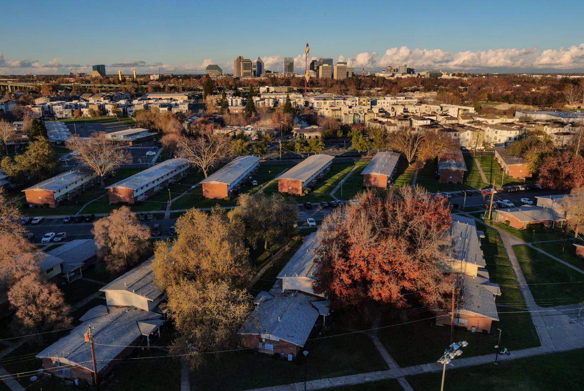 SHRA public housing homes are seen in a drone image looking north over Marina Vista from Seavey Circle on Dec. 14.