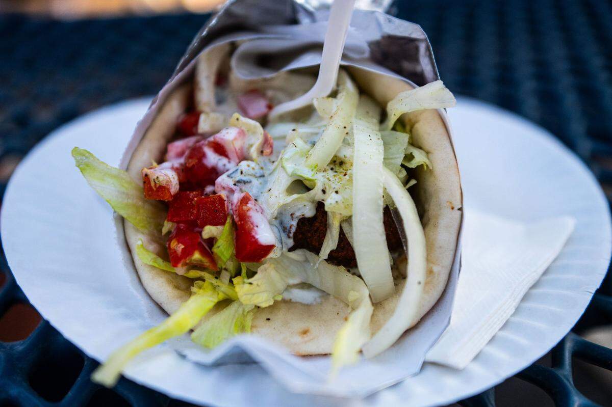 There are a variety of vegetarian food options, including the falafel gyro, which can be found at California State Fair on July 11, 2025.