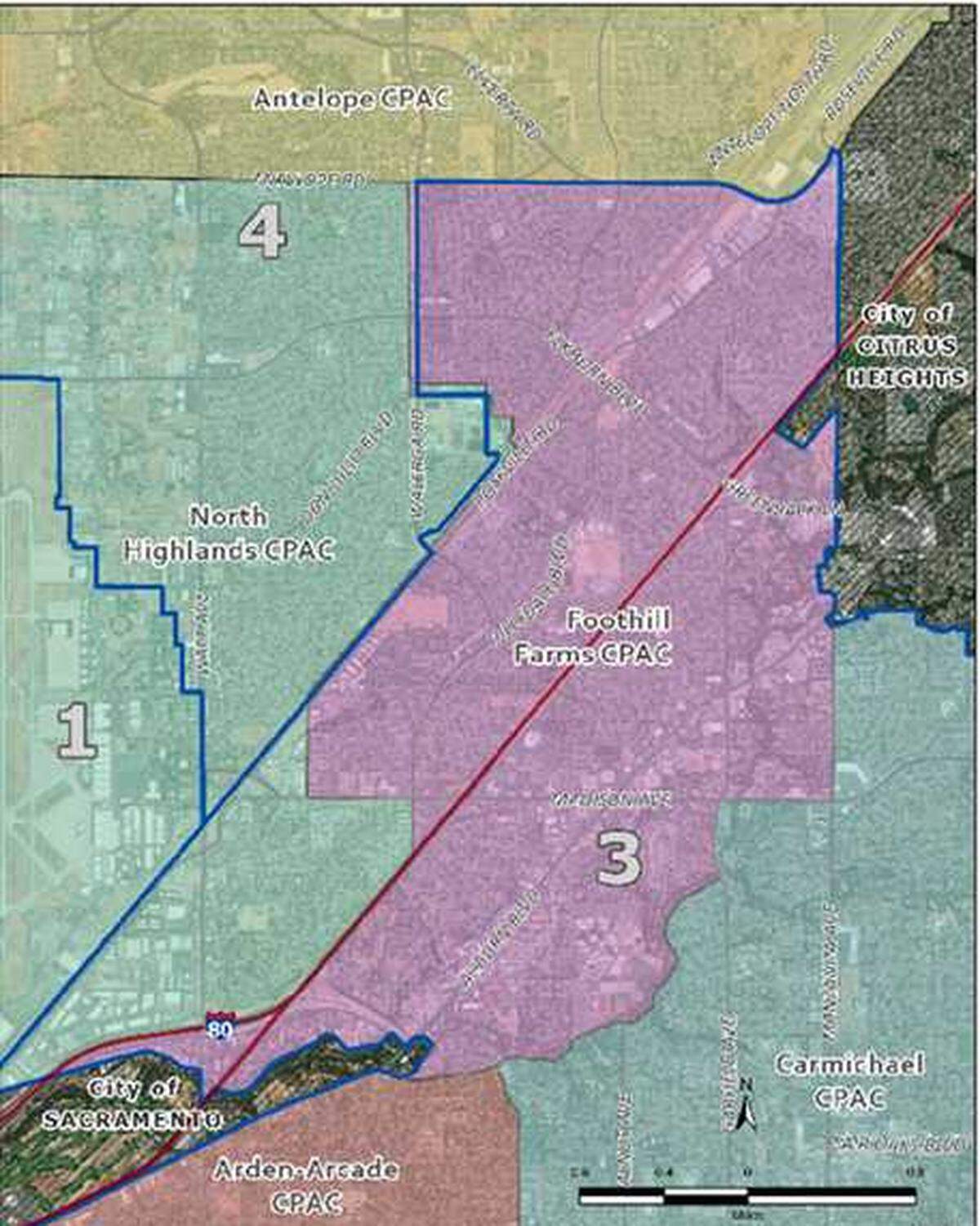 A map of Foothill Farms’ jurisdiction under their new Community Planning Advisory Council. Sacramento County now has 15 CPACs, which includes all unincorporated communities.