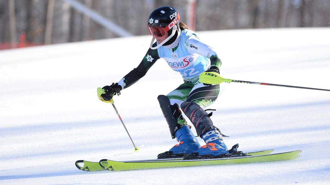 Ellie Curtis is seen skiing for Dartmouth in 2019. The former college skier, 26, died Saturday, April 5, 2025, after suffering a head injury while skiing at Palisades Tahoe.