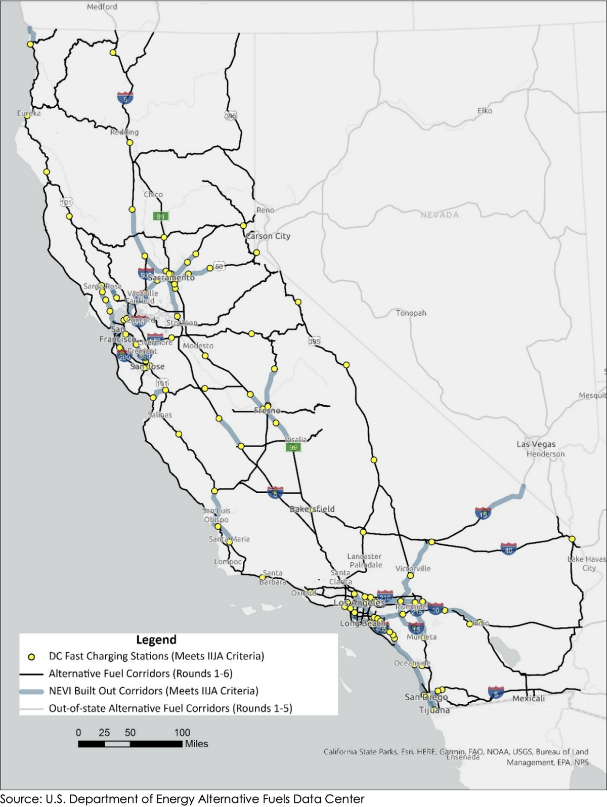 Map of public ZEV charging infrastructure in California slated for deployment, as seen in California’s draft deployment plan for the National Electric Vehicle Infrastructure Program published in June 2022.