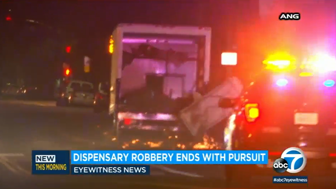 A driver fled from police in a stolen truck as marijuana flew from the vehicle’s opened cargo door on May 3, 2022, in Los Angeles, police said.