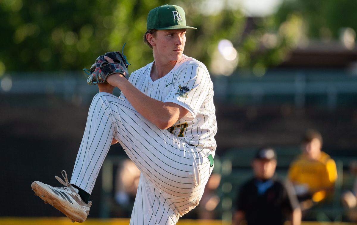 Rio Americano Raiders pitcher Joey Dormann throws against the El Capitan Gauchos in the CIF Sac-Joaquin Division III baseball championship game at Sacramento City College on Wednesday. Dormann earned the win in pitching five innings of one-hit ball.
