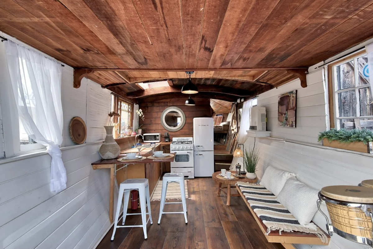 The interior space allows for a kitchen and living area.