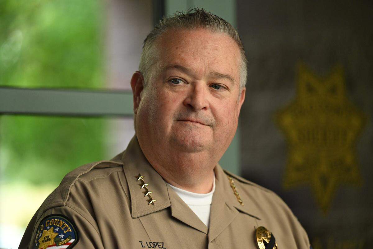 Yolo County Sheriff Tom Lopez speaks at news conference Friday after eight people, including two former employees of his department, were indicted in relation to the fatal Esparto fireworks explosion in 2025.