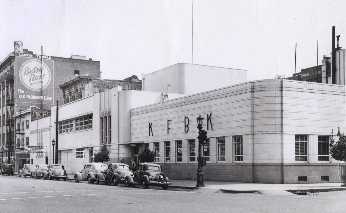 The KFBK building stands on I Street in downtown Sacramento next to the 7th Street Sacramento Bee building in this undated photo.