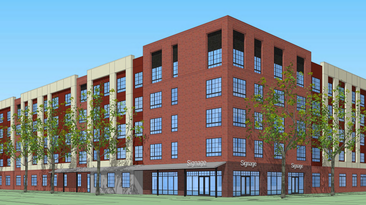 The rendered view of a proposed five-story apartment and retail building on Third and S streets in downtown Sacramento.