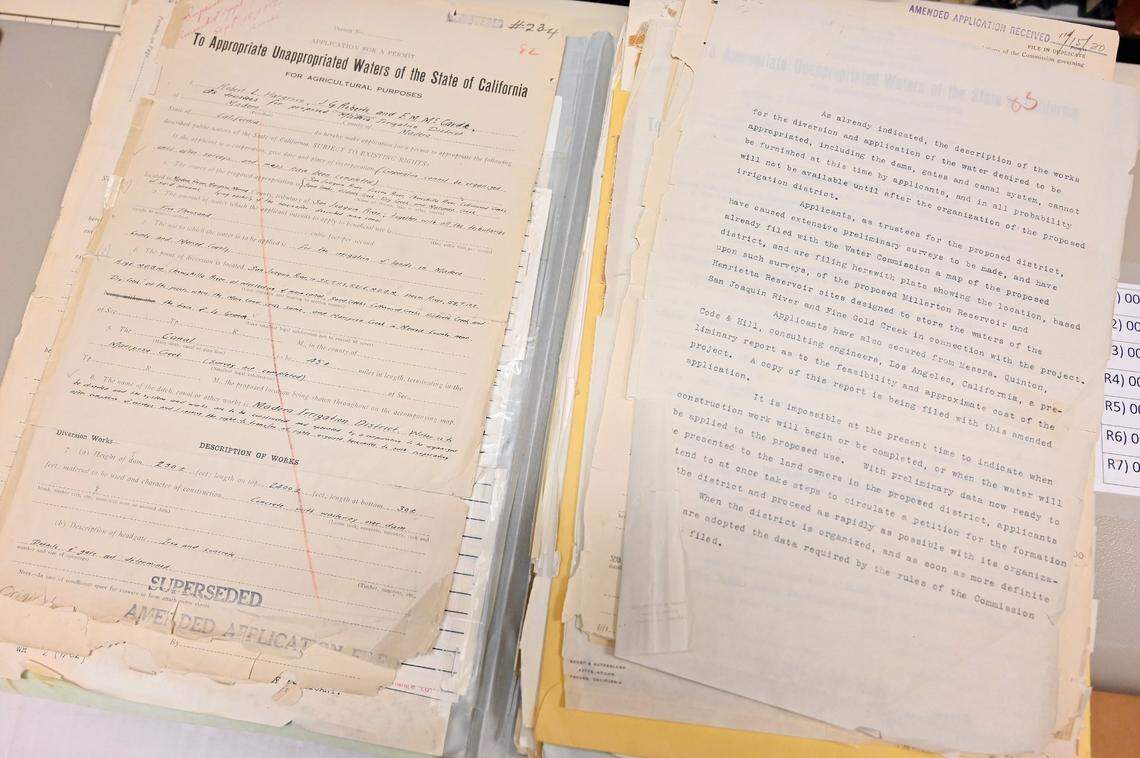A water rights record from 1920 awaits digitization at a State Water Resources Control Board office in December.