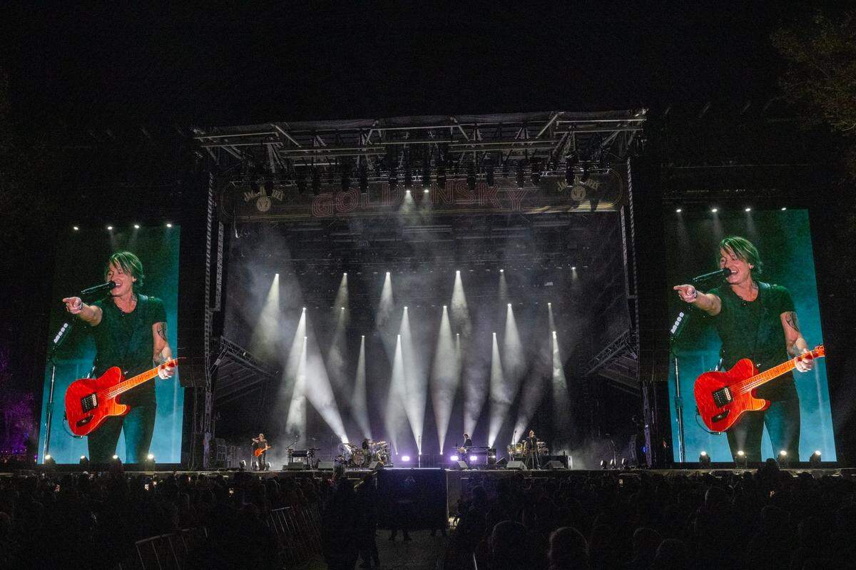 Keith Urban performs during the GoldenSky Country Music Festival at Discovery Park in Sacramento on Friday, Oct. 18, 2024.