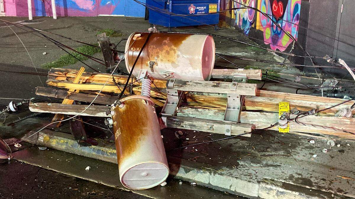 A vehicle driving at a high rate of speed hit a power pole near Arden Way and Del Paso Boulevard in Sacramento, California, around 12:30 a.m. Monday, September 12, 2022. One occupant had serious injuries and another had minor injuries, fire officials said.