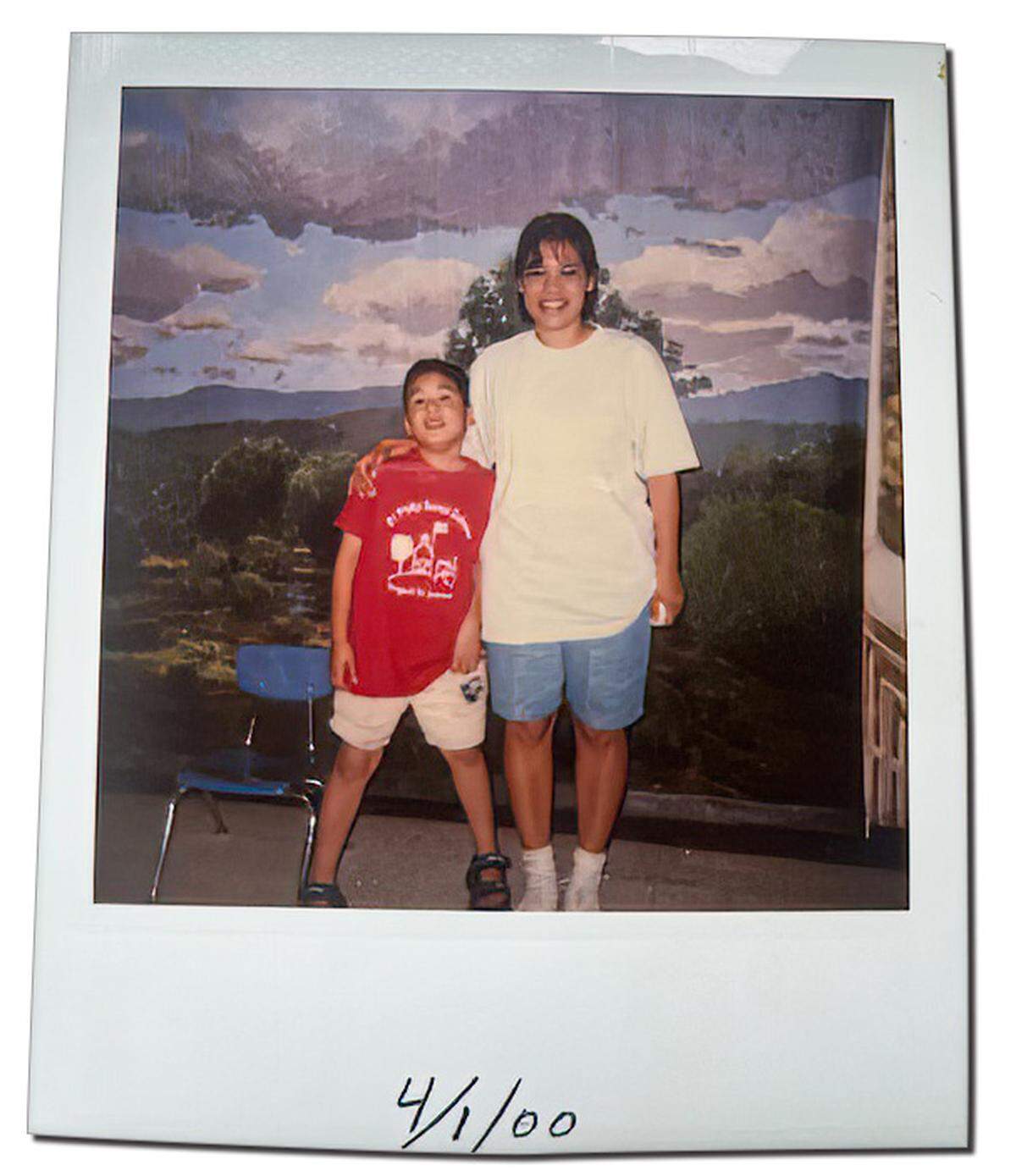 Norma Cumpian poses for a photo with her son Anthony in April 2000, during the time she was incarcerated for killing his father during a domestic violence incident.