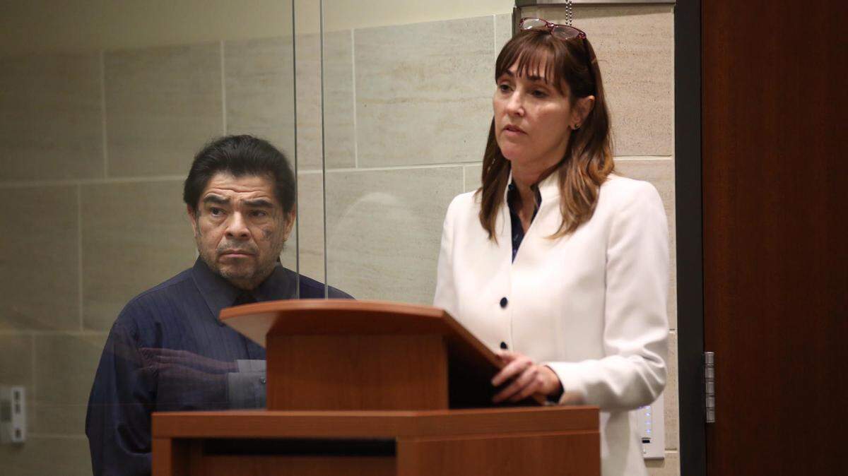 Paul Perez, left, of Delano, appears at Yolo Superior Court in Woodland on Tuesday, Jan. 28, 2020, for his arraignment on five counts of murder of his newborn children. Yolo County Public Defender Tracie Olson stands at right.