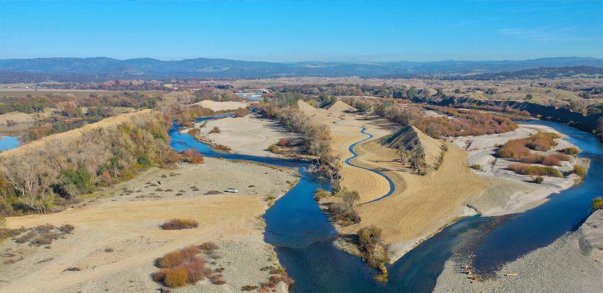 The Hallwood Side Channel project, which included the removal of a giant sediment wall that ran through the center, after its completion in late 2023. In the year since, monitors have found salmon feeding, growing and also spawning in this part of the river.