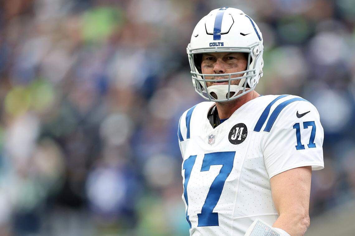 SEATTLE, WASHINGTON - DECEMBER 14: Philip Rivers #17 of the Indianapolis Colts looks on against the Seattle Seahawks at Lumen Field on December 14, 2025 in Seattle, Washington. (Photo by Steph Chambers/Getty Images)