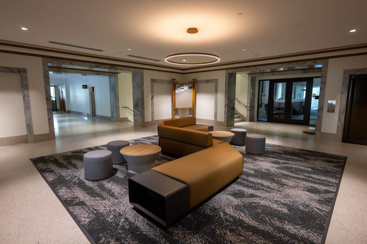 A lounge area at the Jesse M. Unruh Building.