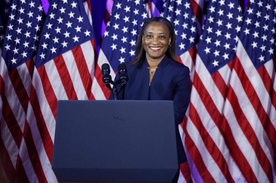 EMILY’s List President Laphonza Butler speaks at a Biden-Harris campaign rally on June 23, 2023, in Washington, D.C.